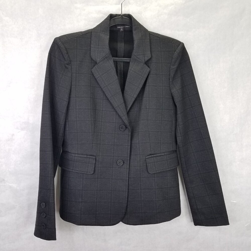 Amanda + Chelsea Blazer Women's S Grey Plaid Jacket Stretch Knit Academia Preppy